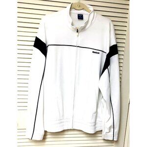 Reebok Zip Jacket Men's Women's XXL White Pique Texture Lined Logo Pockts Unisex